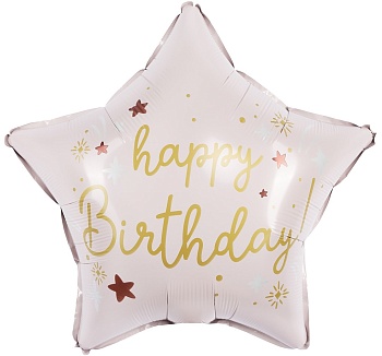 Шар (18''/46 см) Звезда, Happy Birthday (звездочки), Светло-розовый, Сатин, 1 шт. в уп.